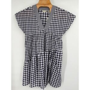 NEW Anthropologie 11 1 TYLHO Navy Blue Gingham Check Swing Dress Cottage Sz XS